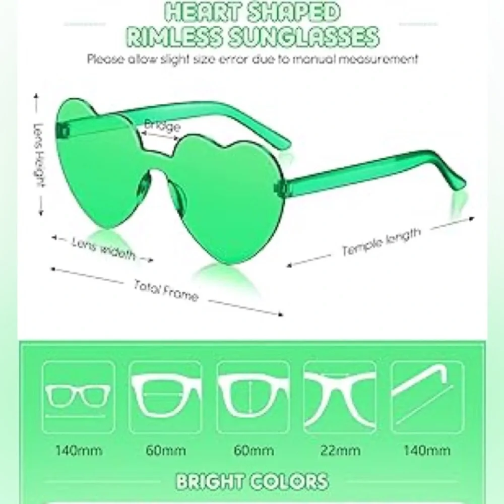 New Heart Shaped Frameless Plastic Sunglasses, Color Neon Green
